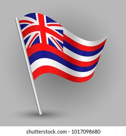 vector waving simple triangle american state flag on slanted silver pole - icon of hawaii with metal stick
