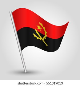 vector waving simple triangle angolan flag on slanted silver pole - icon republic of angola with metal stick