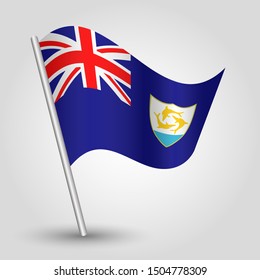 vector waving simple triangle anguillian flag on slanted silver pole - symbol of anguilla with metal stick