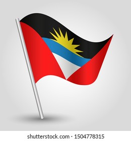 vector waving simple triangle antiguan barbudan flag on slanted silver pole - symbol of antigua and barbuda with metal stick