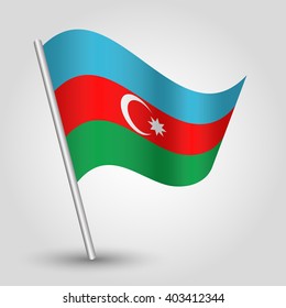 Vector Waving Simple Triangle Azerbaijani Flag On Slanted Silver Pole - Icon Of Azerbaijan With Metal Stick