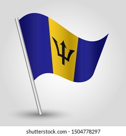 vector waving simple triangle barbadian flag on slanted silver pole - symbol of barbados with metal stick
