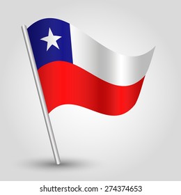 vector waving simple triangle Chilean flag on pole - national symbol of Chile with inclined metal stick