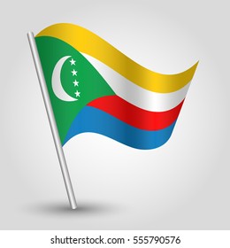 vector waving simple triangle comorian flag on slanted silver pole - icon of comoros with metal stick