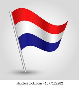 Vector Waving Simple Triangle Dutch Flag On Slanted Silver Pole - Symbol Of Netherlands With Metal Stick