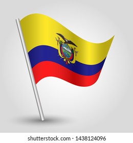 vector waving simple triangle ecuadorian flag on slanted silver pole - symbol of ecuador with metal stick