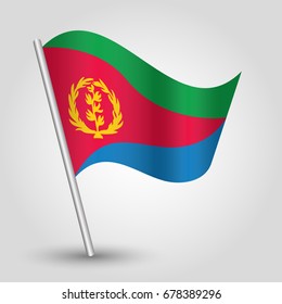 vector waving simple triangle eritrean flag on slanted silver pole - icon of eritrea with metal stick