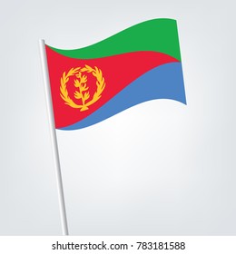 vector waving simple triangle eritrean flag on slanted silver pole - icon of eritrea with metal stick,