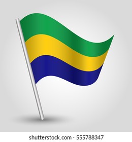 vector waving simple triangle gabonese flag on slanted silver pole - icon of gabon with metal stick