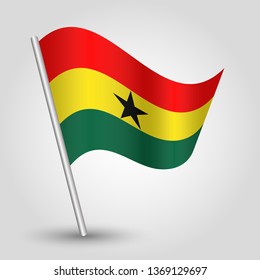 vector waving simple triangle ghanian flag on slanted silver pole - symbol of ghana with metal stick
