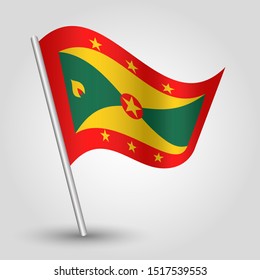 vector waving simple triangle grenadian flag on slanted silver pole - symbol of grenada with metal stick - anglo america