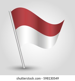 vector waving simple triangle indonesian flag on slanted silver pole - icon of indonesia with metal stick