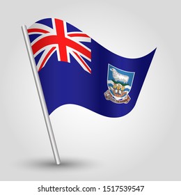 vector waving simple triangle islander flag on slanted silver pole - symbol of falkland islands with metal stick - anglo america