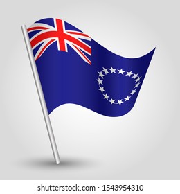 vector waving simple triangle islander flag on slanted silver pole - symbol of cook island with metal stick