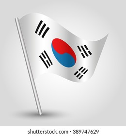 vector waving simple triangle korean flag on slanted silver pole - icon of south korea with metal stick