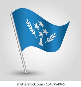 vector waving simple triangle kosraean flag on slanted silver pole - symbol of kosrae with metal stick