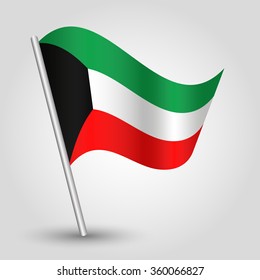 Vector Waving Simple Triangle Kuwaiti  Flag On Slanted Pole - Icon Of Kuwait With Metal Stick