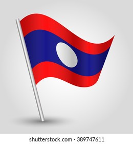 vector waving simple triangle laotian flag on slanted silver pole - icon of laos with metal stick