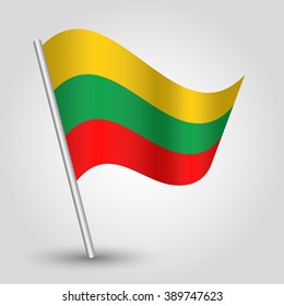 vector waving simple triangle lithuanian  flag on slanted silver pole - icon of lithuania with metal stick