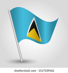 vector waving simple triangle lucian flag on slanted silver pole - symbol of saint lucia with metal stick - anglo america