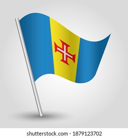 vector waving simple triangle madeirense flag on slanted silver pole - symbol of madeira with metal stick