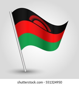 vector waving simple triangle malawian flag on slanted silver pole - icon republic of malawi with metal stick