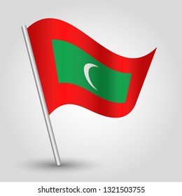 vector waving simple triangle maldivian flag on slanted silver pole - symbol of maldives with metal stick