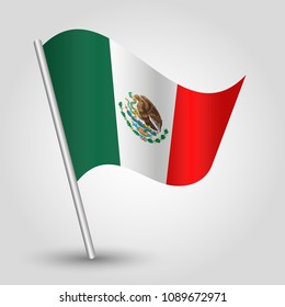 vector waving simple triangle mexican flag on slanted silver pole - icon of mexico with metal stick