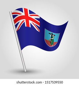 vector waving simple triangle montserratian flag on slanted silver pole - symbol of montserrat with metal stick - anglo america