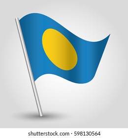 vector waving simple triangle palauan flag on slanted silver pole - icon of palau with metal stick