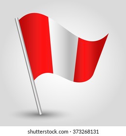 Vector Waving Simple Triangle Peruvian Flag On Slanted Pole - Icon Of Peru With Metal Stick