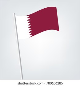 vector waving simple triangle Qatari flag on slanted silver pole - icon of Qatar with metal stick,Flag of Qatar , Qatar Flag Icon vector illustration.
