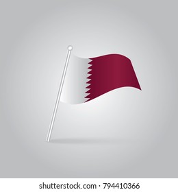 vector waving simple triangle Qatari flag on slanted silver pole - icon of Qatar with metal stick,Flag of Qatar , Qatar Flag Icon vector illustration.