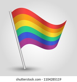 vector waving simple triangle rainbow flag on slanted silver pole - icon of  homosexual people 
