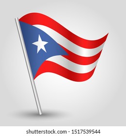 Vector Waving Simple Triangle Rican Flag On Slanted Silver Pole - Symbol Of Puerto Rico With Metal Stick - Anglo America