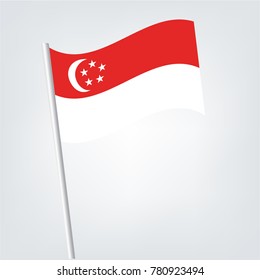 vector waving simple triangle singaporean flag on slanted silver pole - icon of singapore with metal stick,Flag of Singapore. Vector illustration of a stylized flag.