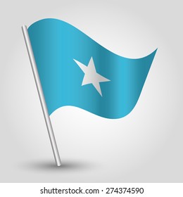 vector waving simple triangle Somali  flag on pole - national symbol of Somalia with inclined metal stick