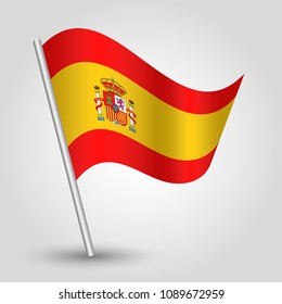 vector waving simple triangle spanish flag on slanted silver pole - icon of spain with metal stick