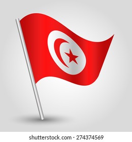 vector waving simple triangle Tunisian flag on pole - national symbol of Tunisia with inclined metal stick