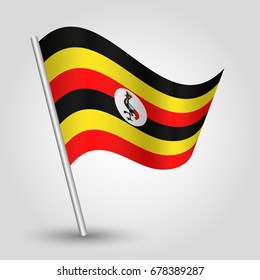 vector waving simple triangle ugandan flag on slanted silver pole - icon of uganda with metal stick