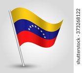 vector waving simple triangle venezuelan flag on slanted pole - icon of venezuela with metal stick