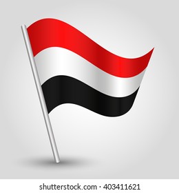 vector waving simple triangle Yemeni flag on slanted silver pole - icon of Yemen with metal stick
