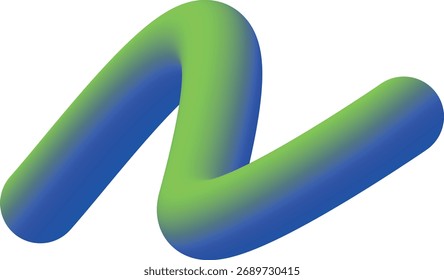 Vector wavy 3D form in deep green, blue gradients, curves line stripe shape. Zigzag. Smooth, bright toned futuristic web design. Bold 3D ribbon. Creative element without background