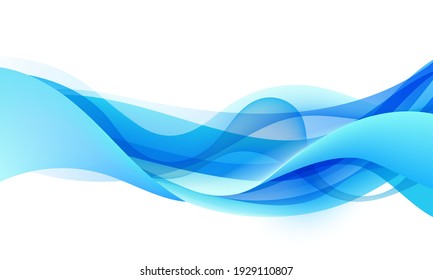 Vector wavy abstract geometric background, blue flow hoizontal banner. Trendy gradient shapes composition. 