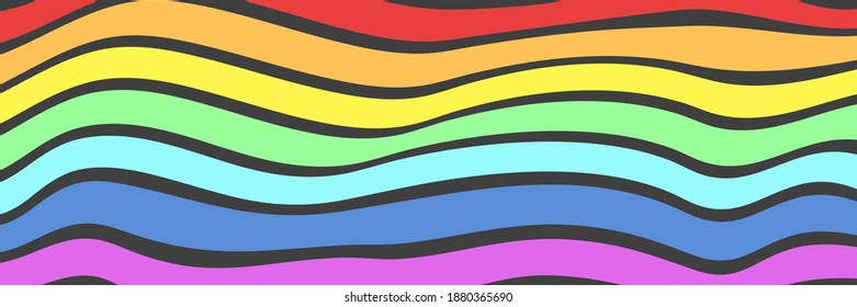 Vector wavy background, illustration of stripes with rainbow colors. Long horizontal banner