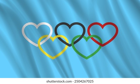 Vector wavy blue flag. Hearts of Olympia. Alternative world competitive games.