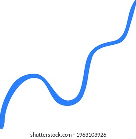Vector wavy blue line. Sinuous ribbon ascending from left to right. Simple geometric shape. Сontemporary design asset. Hand drawn line art. Flat doodle for creating social media templates and stories 