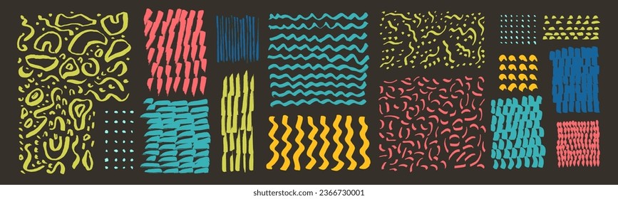 Vector wavy brush stroke set. Doodle scribble hand drawn pattern. Abstract hipster background. Watercolor art sea water wave lines decoration. Organic freehand zig zag brushstroke collection 