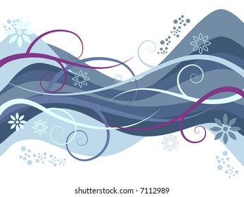 Vector - Vinos de color ondulado con flores y patrones de onda.