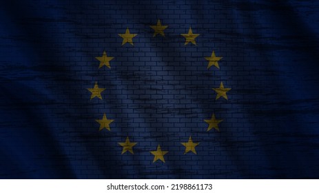 Vektor dunkle EU-Flagge mit einer gefleckten Ziegelwand Struktur. Tapete oder Hintergrund